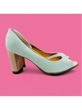 Masiero Mint Green Leather Peep Toe Heels Size 8 Made in Brazil Preppy Coquette